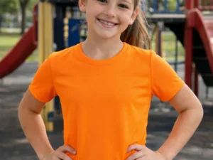 remera deportiva de poliéster niño, color naranja flúor