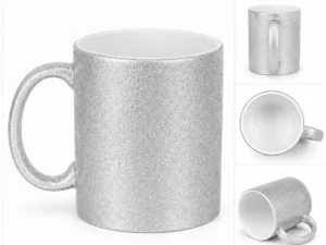 taza con glitter plateada